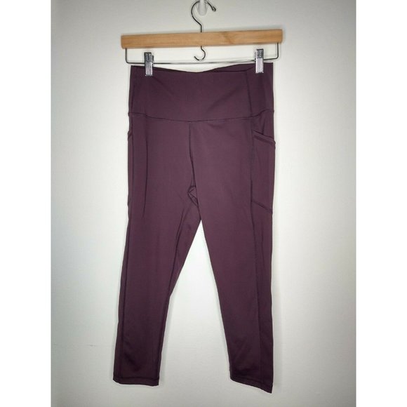 Zyia Active Womens 8-10 Plum Purple High Rise Leggings Workout Pants Crop Pocket - Picture 1 of 3